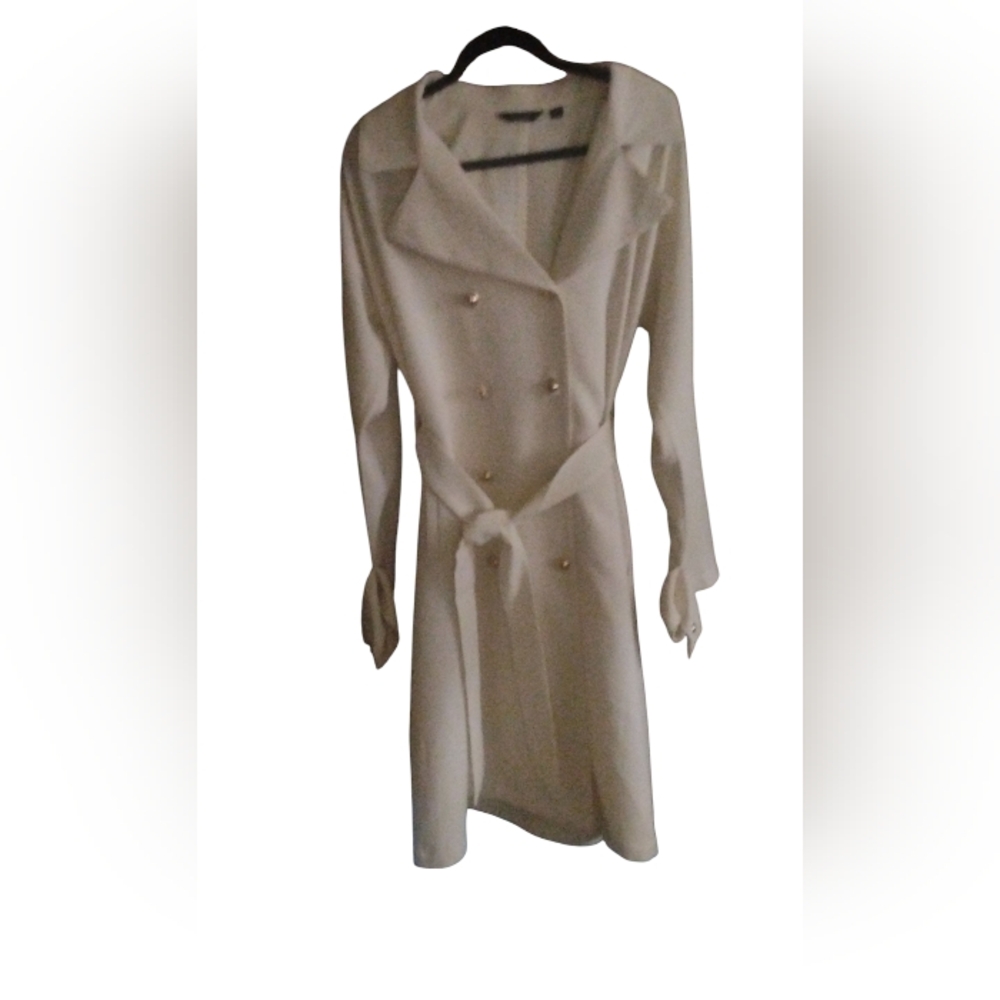 G by Giuliana Black Label Stretch Twill BlendTrench Coat Ivory Career Work SZ L - Picture 2 of 8